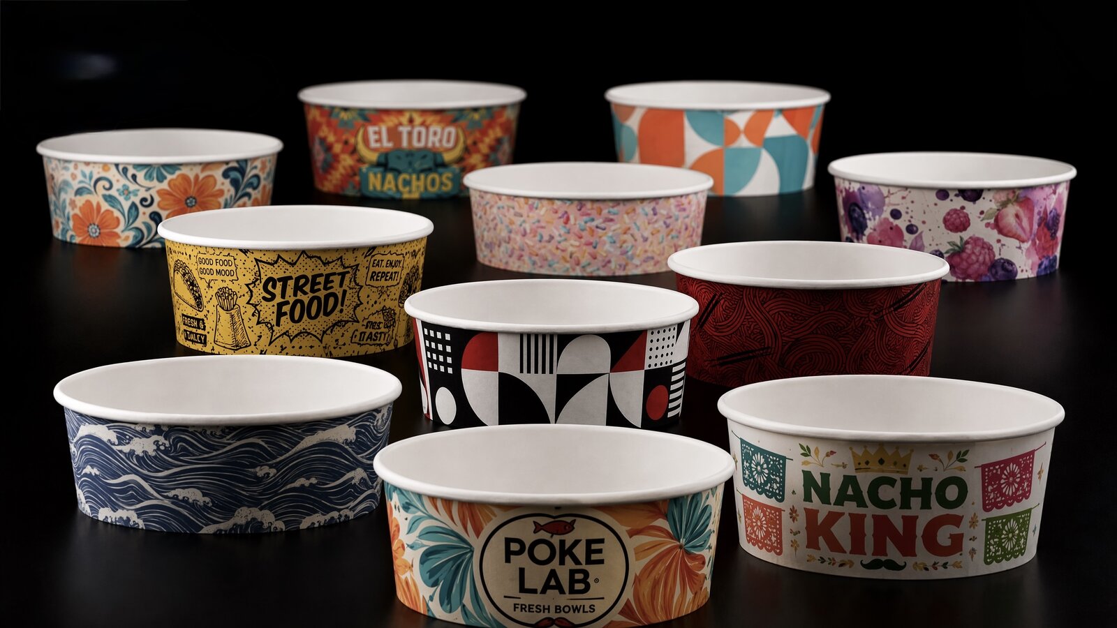 Gama de bowls Jamboree con distintos diseños personalizados